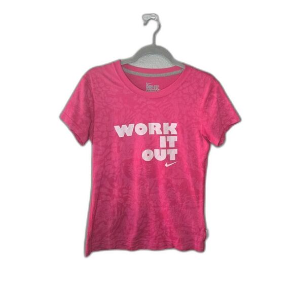 Nike Dri-Fit Women's Pink  Work It Out Graphic Short Sleeve Tee Size M - Picture 1 of 5